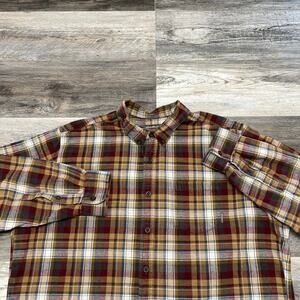 Eddie Bauer Red Yellow Tartan Plaid Mens 2XL Long Sleeve Flannel Button Up Shirt